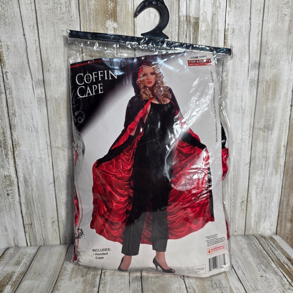 Coffin Cape Adult Black Red Hooded Vampire Costume One Size Fits Most 67887